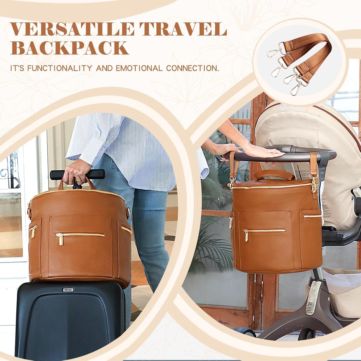 Diaper Bag Backpack Baby Diaper Bag, Large Leather Diaper Bag Backpack with Changing Pad