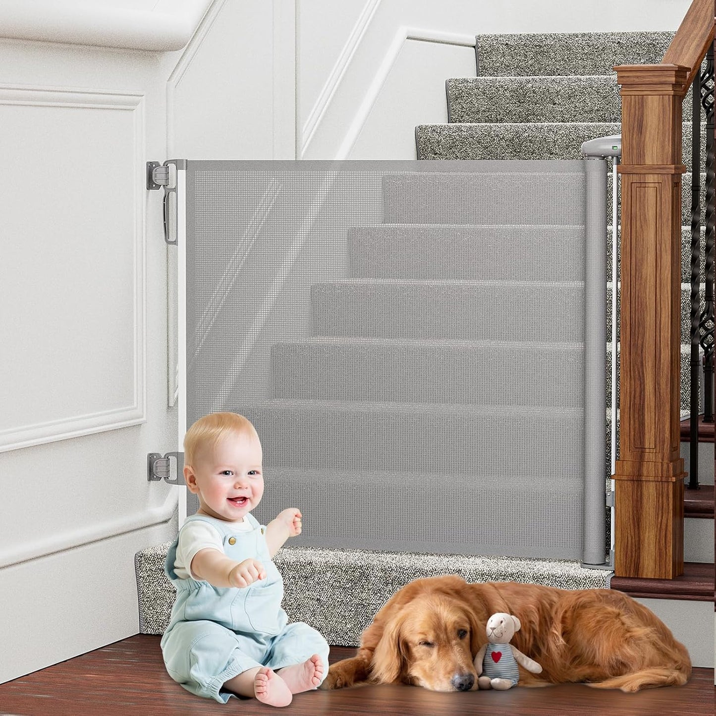 Baby Gate Retractable Gates for Stairs, Mesh Dog Gate for The House, Long Child Safety Gates for Doorways, Hallways, Cat Gate Indoor/Outdoor