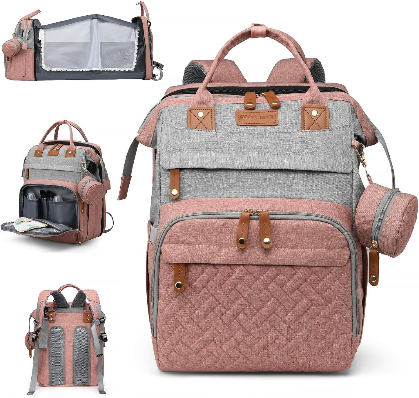 Baby Diaper Bags with Changing Station, Large Capacity Diaper Bag Backpack for Moms Dads with USB Charging Port,Travel Baby Bag with Pacifier Case & Stroller Straps