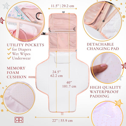 Portable Diaper Changing Pad – CPC Certified Waterproof 2-in-1 Diaper Clutch & Changing Mat with Head Cushion – Bonus Insulated Bottle Bag – Travel Kit Gift for Baby