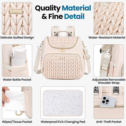 4 in 1 Convertible Diaper Bag Backpack,Waterproof Baby Diaper Bag with Changing Pad