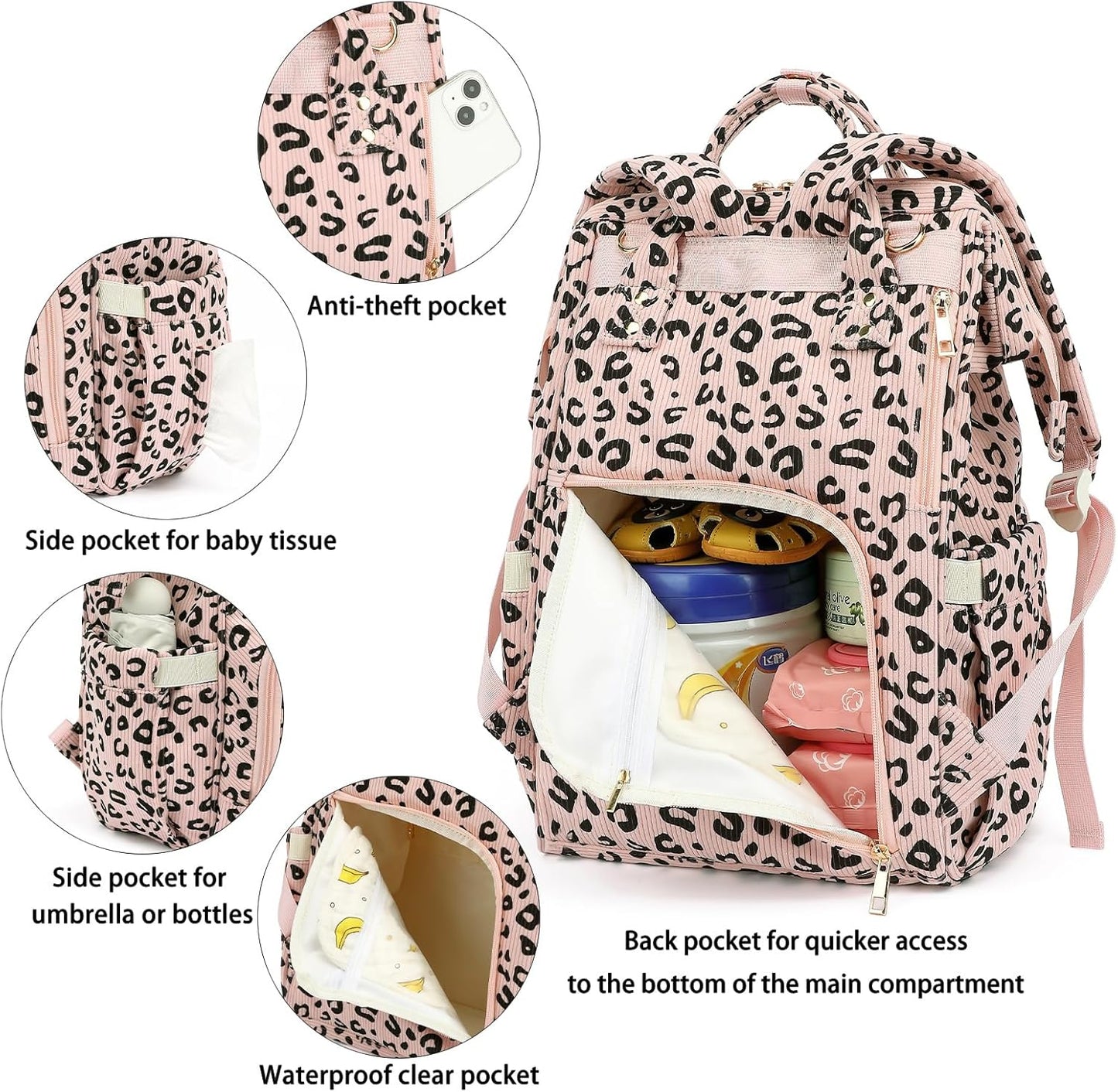 Corduroy Diaper Bag Backpack for Baby Girls Boys, Women Large Nappy Bags for Mom