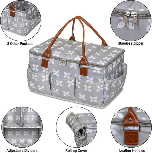 Extra Large Diaper Caddy, Craft, Toy Organizer with Zip-Top Cover with Waterproof Wet/Dry Bag - Perfect for Baby Shower