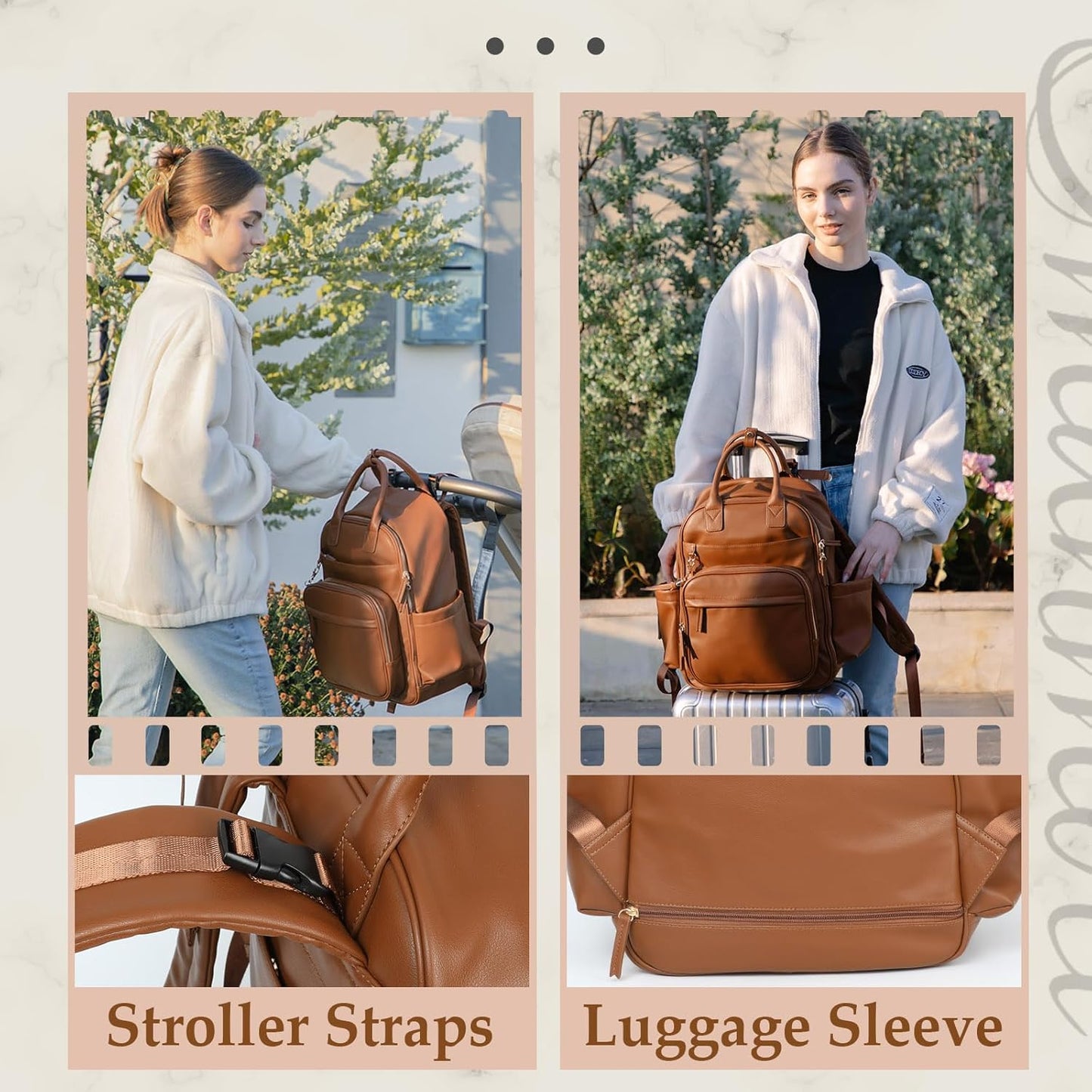 Diaper Bag Backpack, Large Travel Leather Diaper Backpack