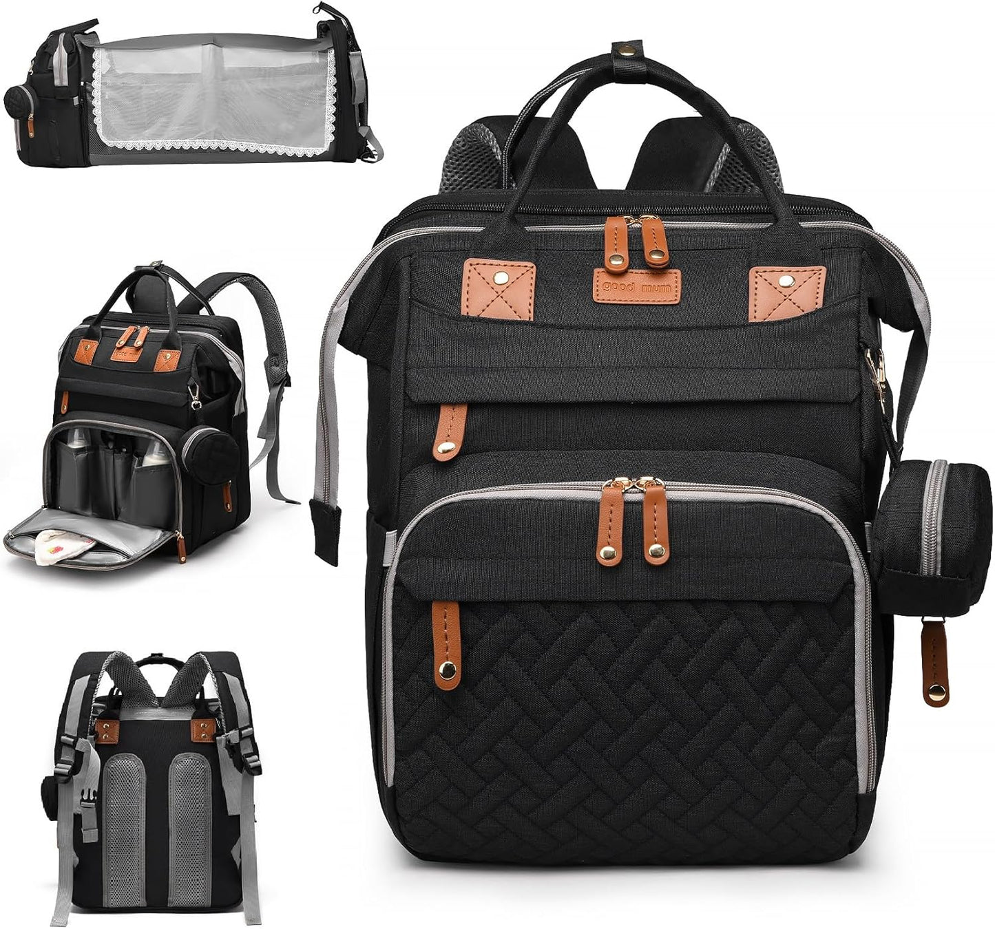 Baby Diaper Bags with Changing Station, Large Capacity Diaper Bag Backpack for Moms Dads with USB Charging Port,Travel Baby Bag with Pacifier Case & Stroller Straps
