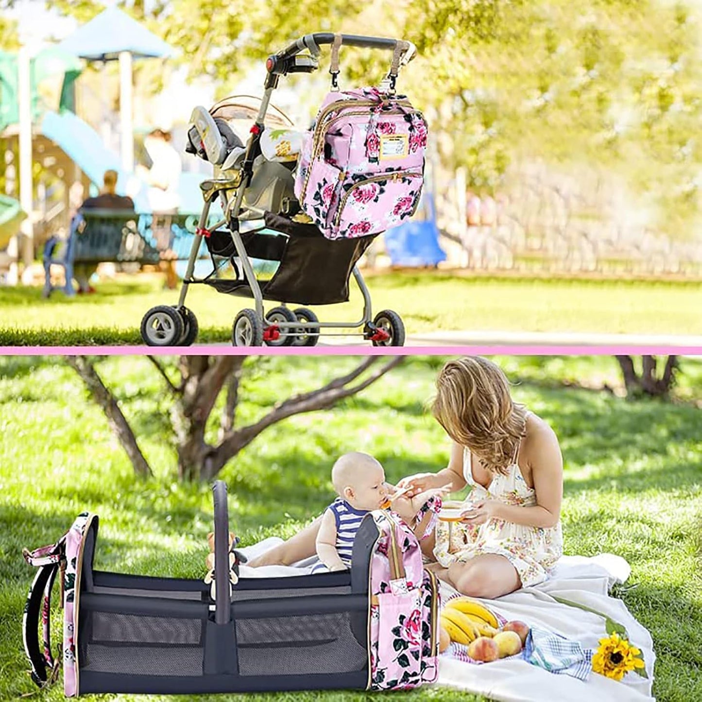 Diaper Bag Backpack with Changing Station, Foldable for Bady Toddler, 3 in 1 Large Capacity Newborn Essentials Organizer with Stroller Hook