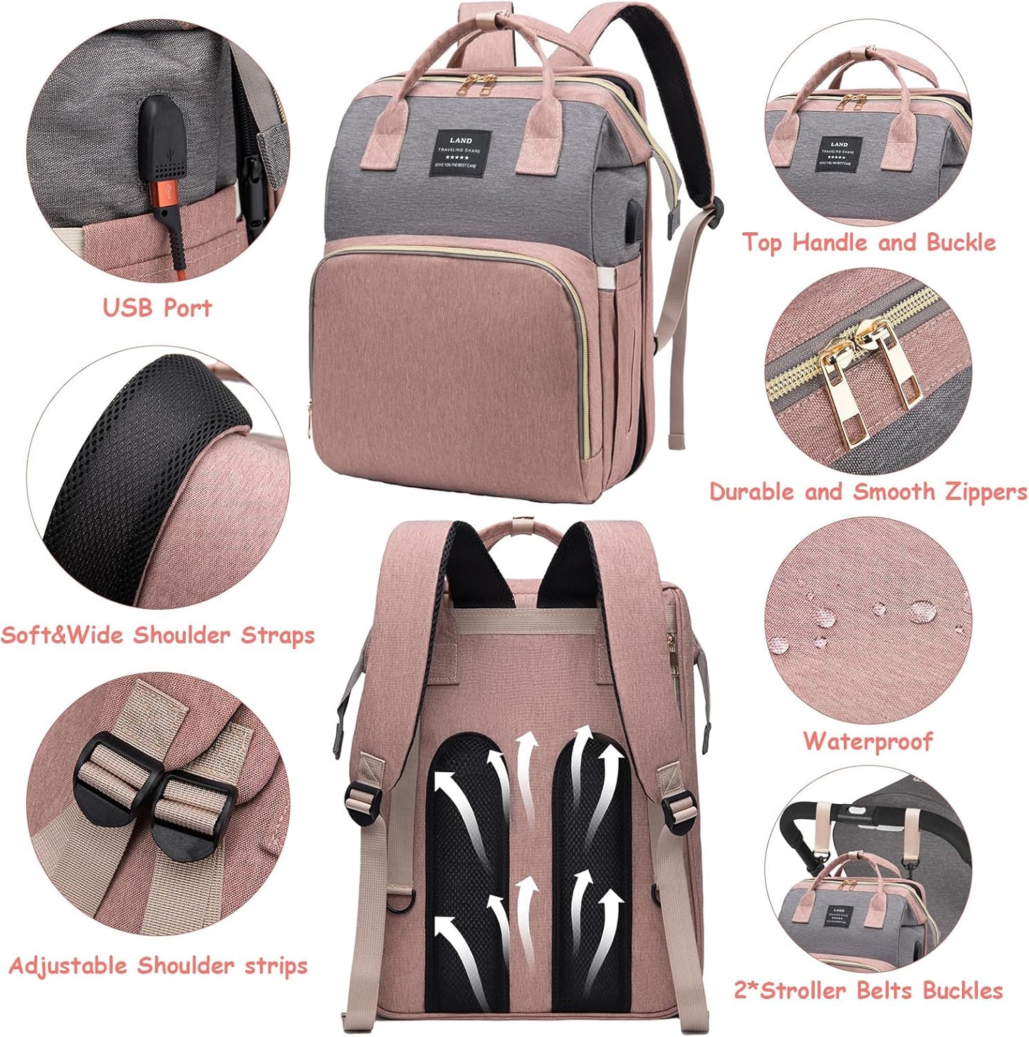 3 in 1 Diaper Bag Backpack with Changing Station
