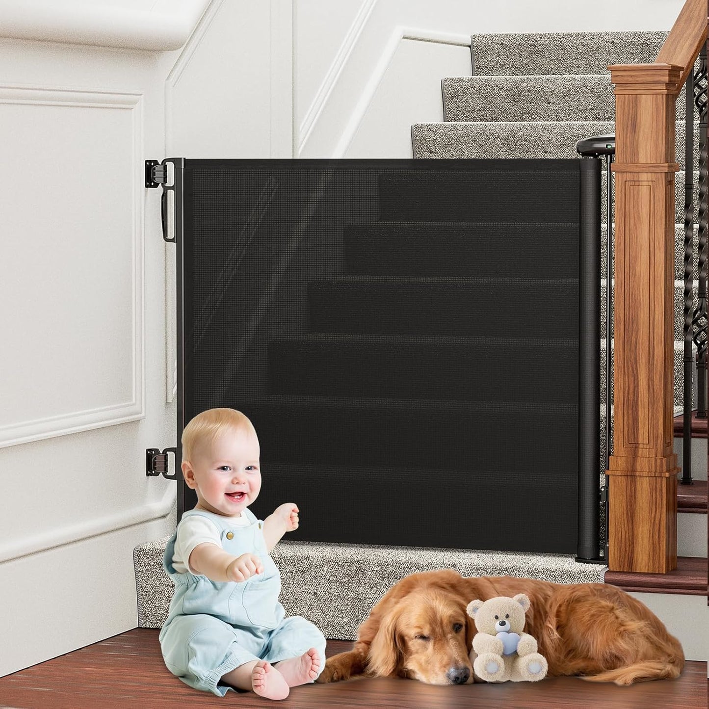 Baby Gate Retractable Gates for Stairs, Mesh Dog Gate for The House, Long Child Safety Gates for Doorways, Hallways, Cat Gate Indoor/Outdoor