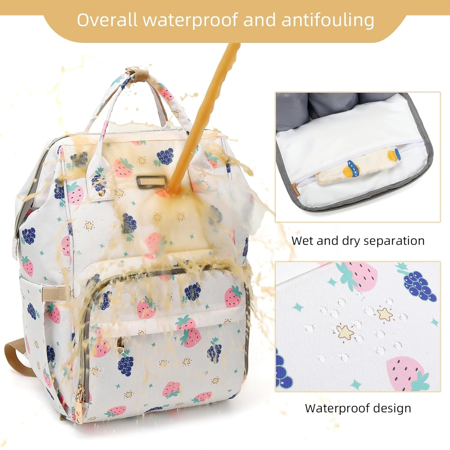 Diaper Bag Backpack, Nappy Changing Bag with Insulated Pockets, Multi-functional Waterproof Backpack with Stroller straps