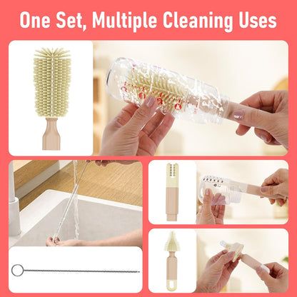 Portable Silicone Bottle Cleaning Kit – Baby Bottle Brush Set with Drying Rack & Travel Case – BPA-Free, Dishwasher Safe for Home & On-the-Go
