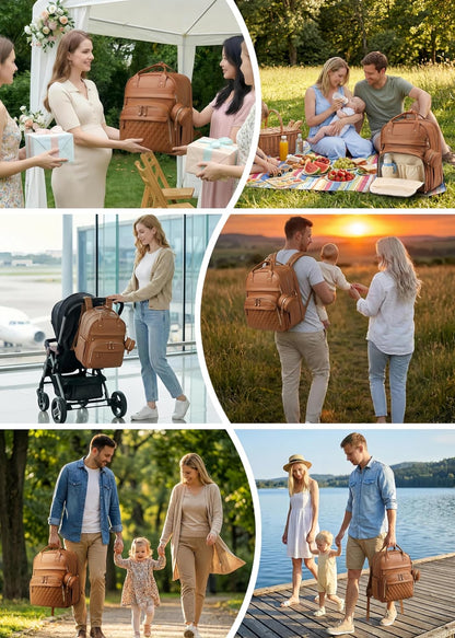 Large Diaper Bag Backpack，Waterproof Leather Diaper Bags Baby with Changing Station