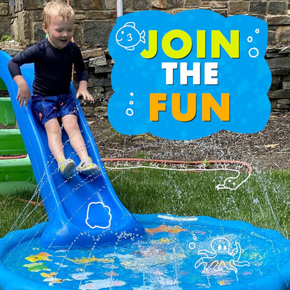 3-in-1 Splash Pad and Sprinkler Pool, Outdoor Water Play Mat for Babies and Toddlers, 60 Inch Learning Toy
