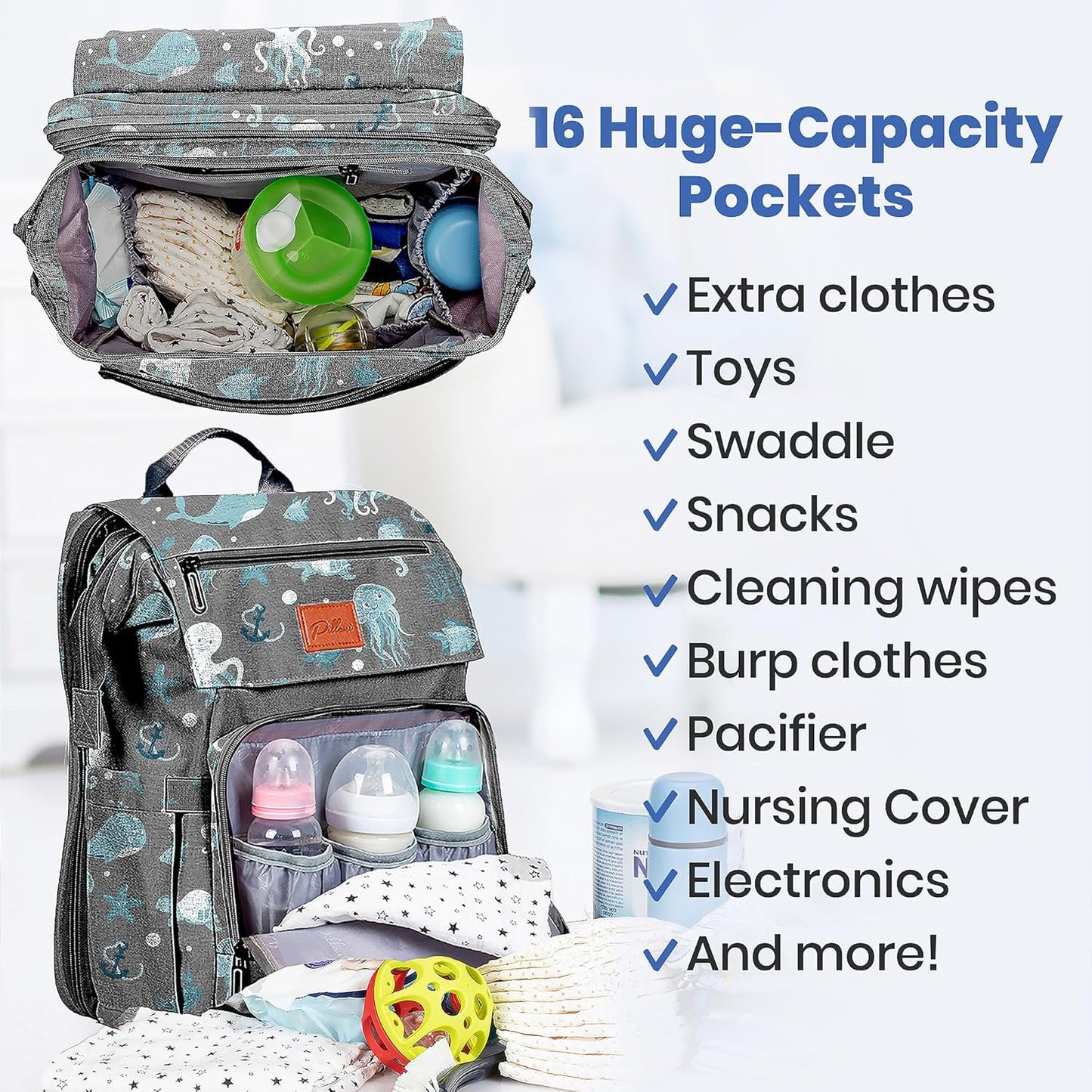 Sac à dos à langer avec table à langer intégrée, grande capacité, imperméable