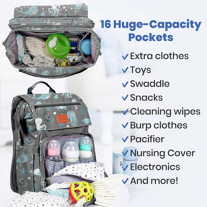Diaper Bag Backpack with Changing Station, Large Capacity, Waterproof Diaper Backpack