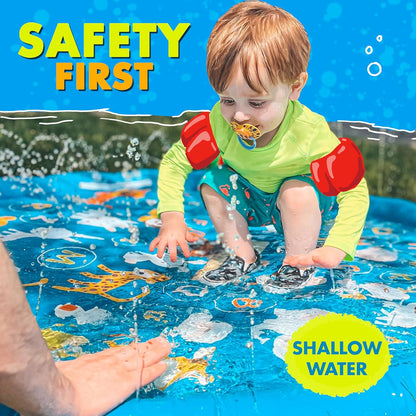 3-in-1 Splash Pad and Sprinkler Pool, Outdoor Water Play Mat for Babies and Toddlers, 60 Inch Learning Toy