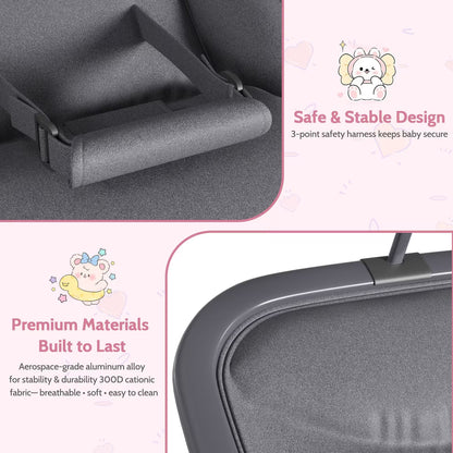 Baby Bouncer Folding Bouncer Seat Chair for Babies 0-9 Months with Toy Bar Gray
