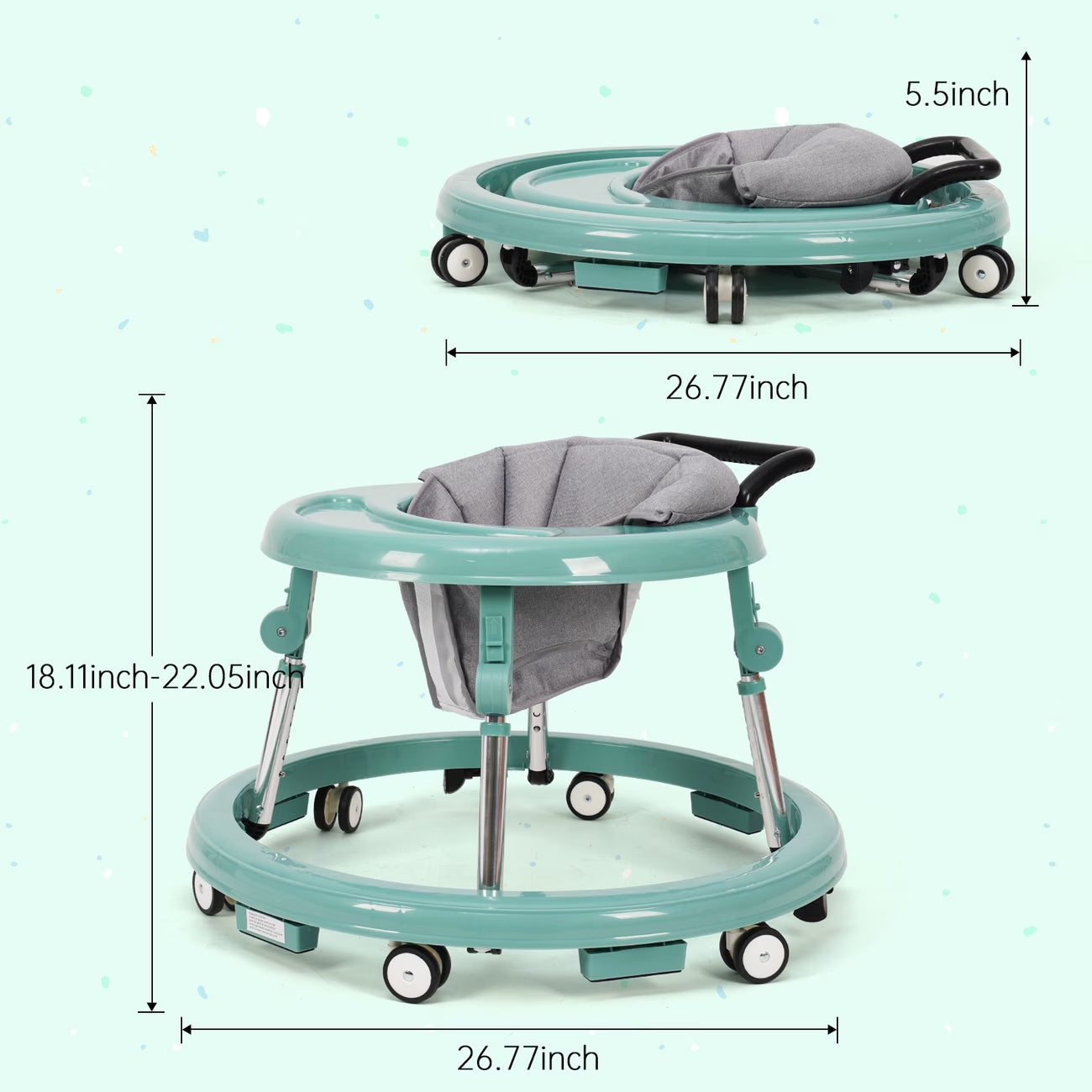 Baby Walker Foldable with 9 Adjustable Heights, Baby Walkers and Activity Center for Boys Girls Babies 6-12 Months, Baby Walker and Bouncer Combo with Wheels Portable Anti-Rollover, Mother's Choice