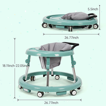 Baby Walker Foldable with 9 Adjustable Heights, Baby Walkers and Activity Center for Boys Girls Babies 6-12 Months, Baby Walker and Bouncer Combo with Wheels Portable Anti-Rollover, Mother's Choice