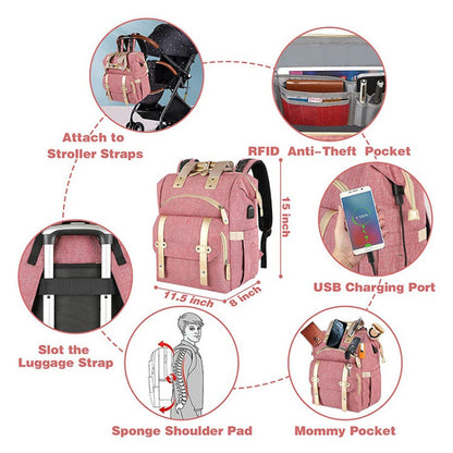 Diaper Backpack,Travel Backpack Diaper Bag for Dad Mom Baby Boys,Insulated Pockets Portable Baby Nappy Bags with USB Charging Port,RFID Anti-Theft Water-Resistant Pocket Stroller Straps
