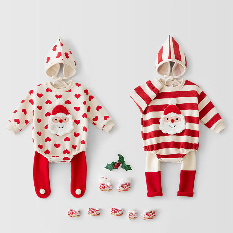 Christmas Baby Outfit | 3-Piece Knit Set with Romper, Pants & Hat