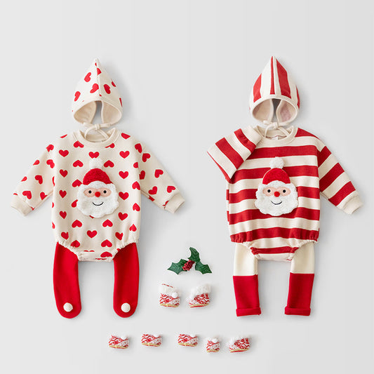 Christmas Baby Outfit | 3-Piece Knit Set with Romper, Pants & Hat