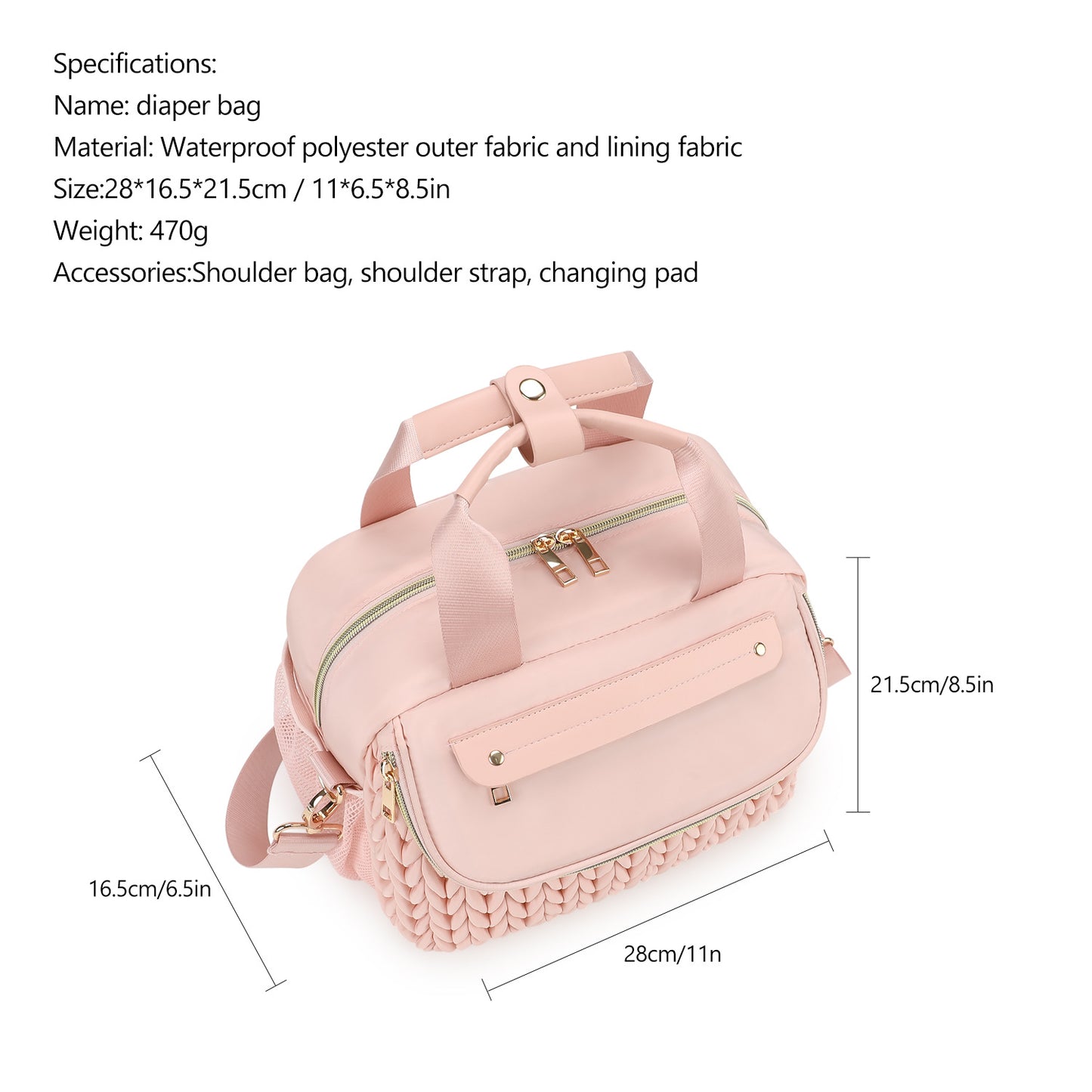 Pink Diaper Bag for Mom - Large Capacity Baby Bag with Insulated Bottle Holder & Changing Pad