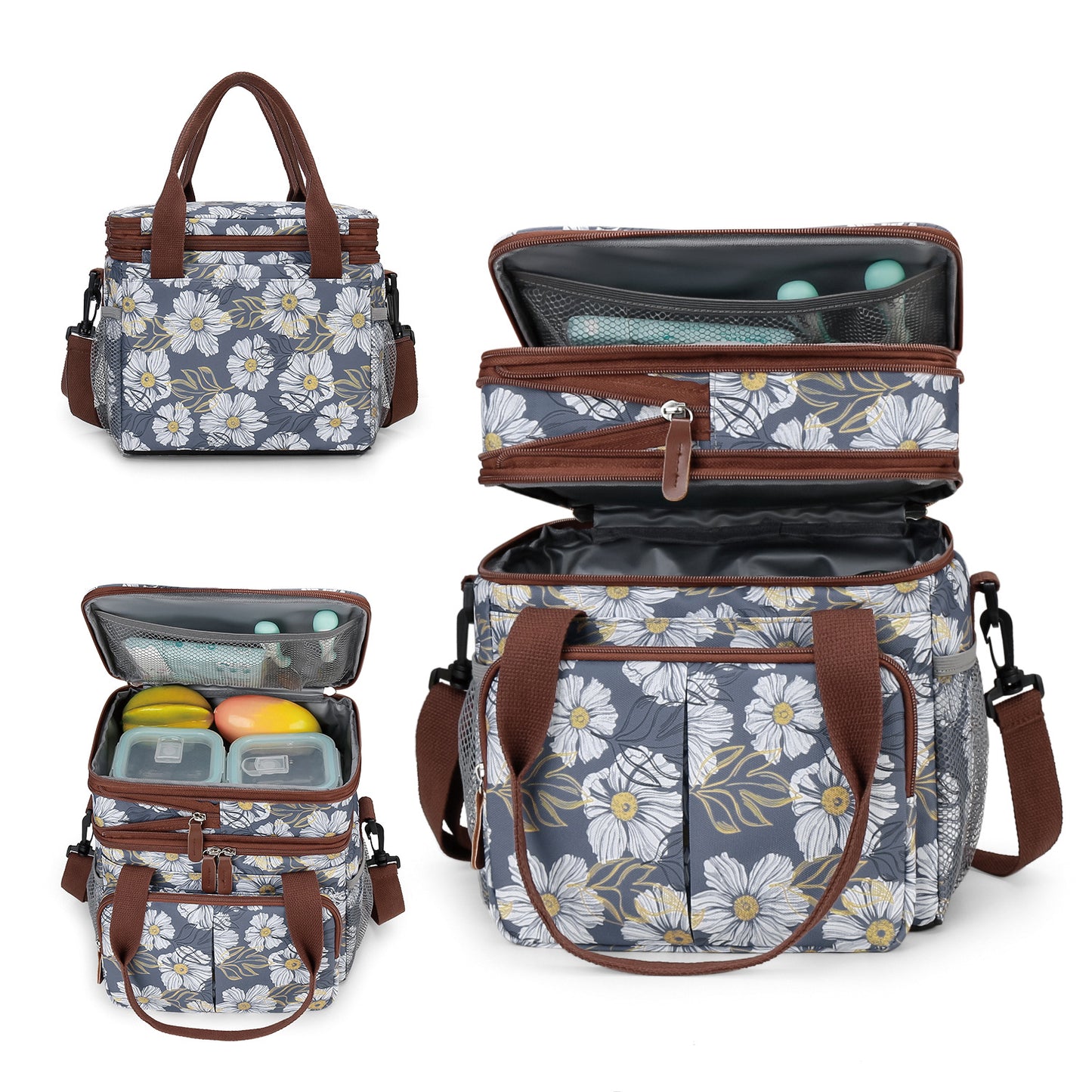 Insulated Breast Pump Bag Cooler – Dual Compartment Leakproof Lunch Tote, Portable Milk Storage Bag for Work & Travel (Floral Prints)