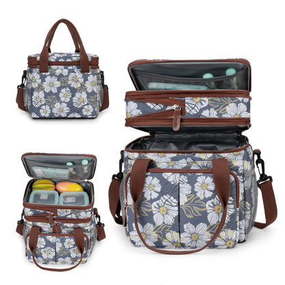 Insulated Breast Pump Bag Cooler – Dual Compartment Leakproof Lunch Tote, Portable Milk Storage Bag for Work & Travel (Floral Prints)