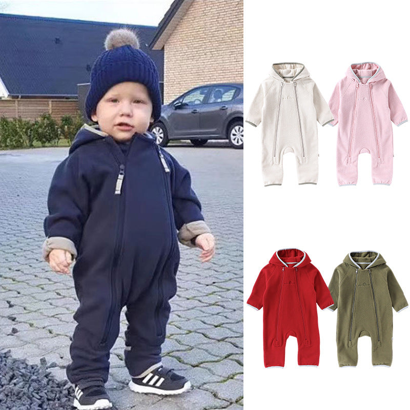 Baby Fleece Jumpsuit - Double-Sided Plush Romper for Infant Winter Wear