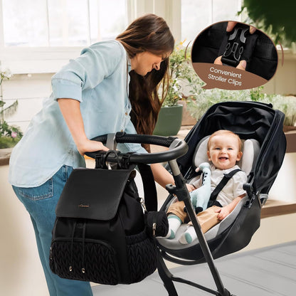 Stylish  Diaper Bag Backpack, Water-Resistant Travel Baby Bag  with Changing Pad, Stroller Straps