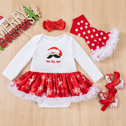 Christmas Baby 4-Piece Set - Cotton Romper, Hat & Mittens