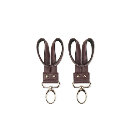 360° Rotating Stroller Hooks – Premium Vegan Leather Clips for Bags & Caddies, Heavy Duty Metal Snaps (Pair, Water Resistant)
