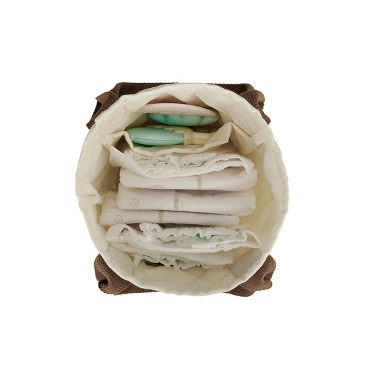 Creamy White Quilted Bear Diaper Bag Organizer – Cute Cotton Tote for Moms with Teddy Bear Embroidery