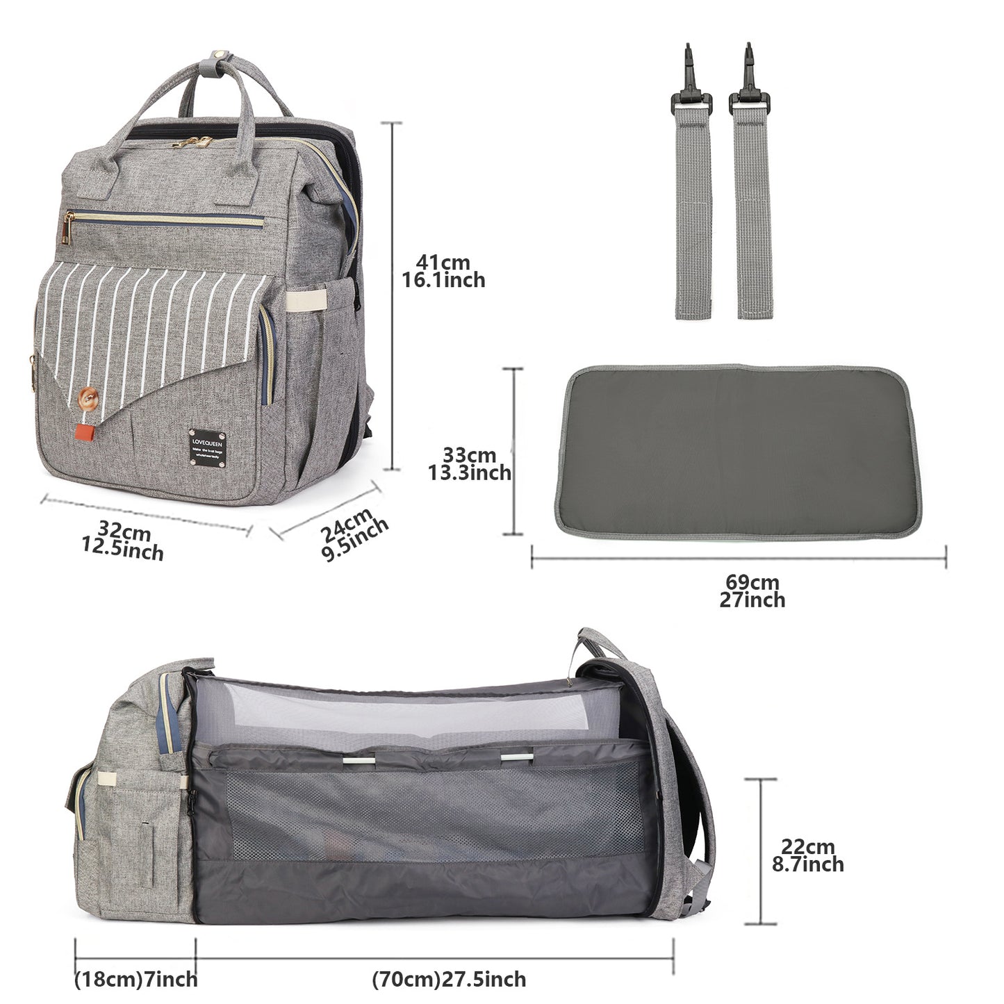 3-in-1 Convertible Baby Travel Bag – Portable Bassinet, Diaper Bag & Changing Station with Mosquito Net, Foldable Baby Bed for Outdoor, Travel & Daily Use