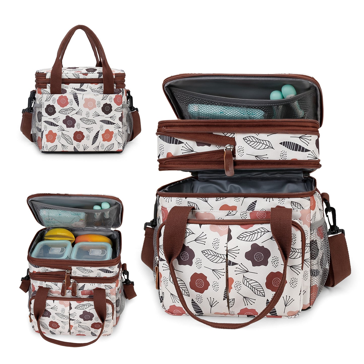 Insulated Breast Pump Bag Cooler – Dual Compartment Leakproof Lunch Tote, Portable Milk Storage Bag for Work & Travel (Floral Prints)
