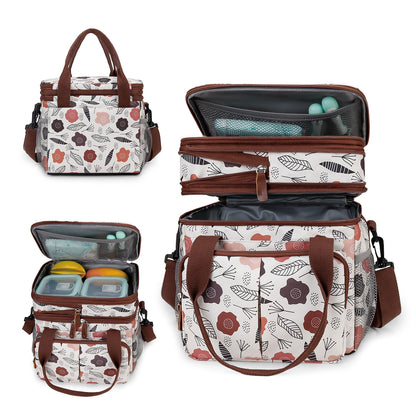 Insulated Breast Pump Bag Cooler – Dual Compartment Leakproof Lunch Tote, Portable Milk Storage Bag for Work & Travel (Floral Prints)
