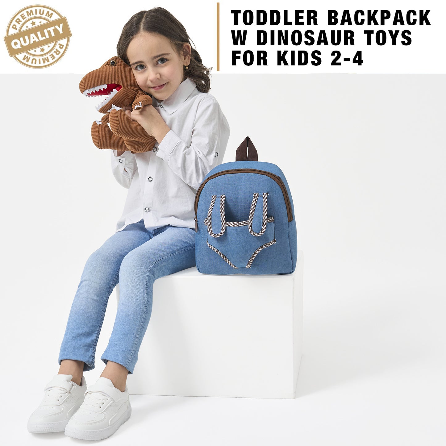 Dinosaur Backpack for Toddlers with Detachable Stuffed Animal - 3D T-Rex Plush Toy Bag for 2-4 Year Old Boy Gifts & Trav