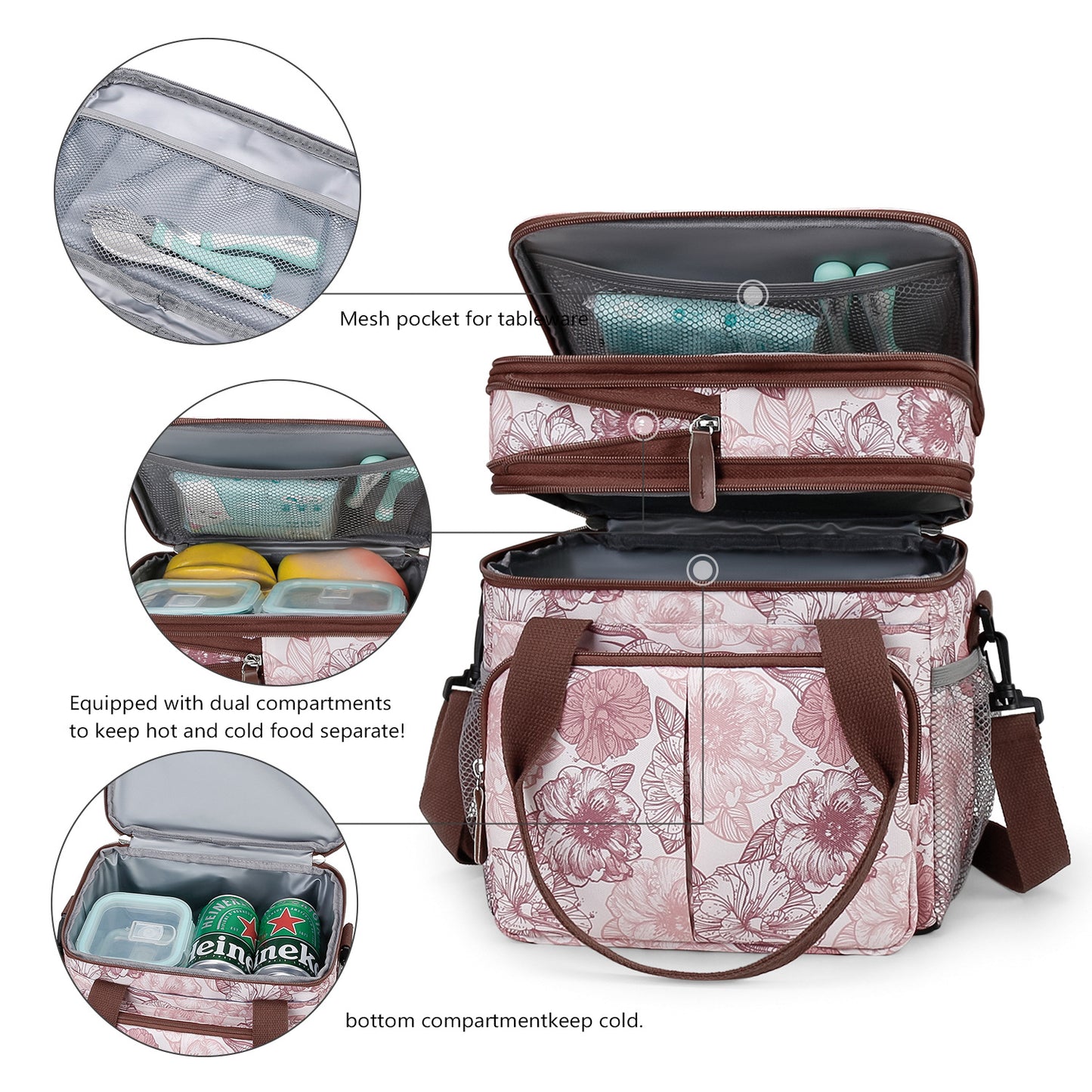 Insulated Breast Pump Bag Cooler – Dual Compartment Leakproof Lunch Tote, Portable Milk Storage Bag for Work & Travel (Floral Prints)
