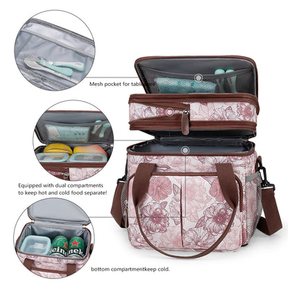 Insulated Breast Pump Bag Cooler – Dual Compartment Leakproof Lunch Tote, Portable Milk Storage Bag for Work & Travel (Floral Prints)