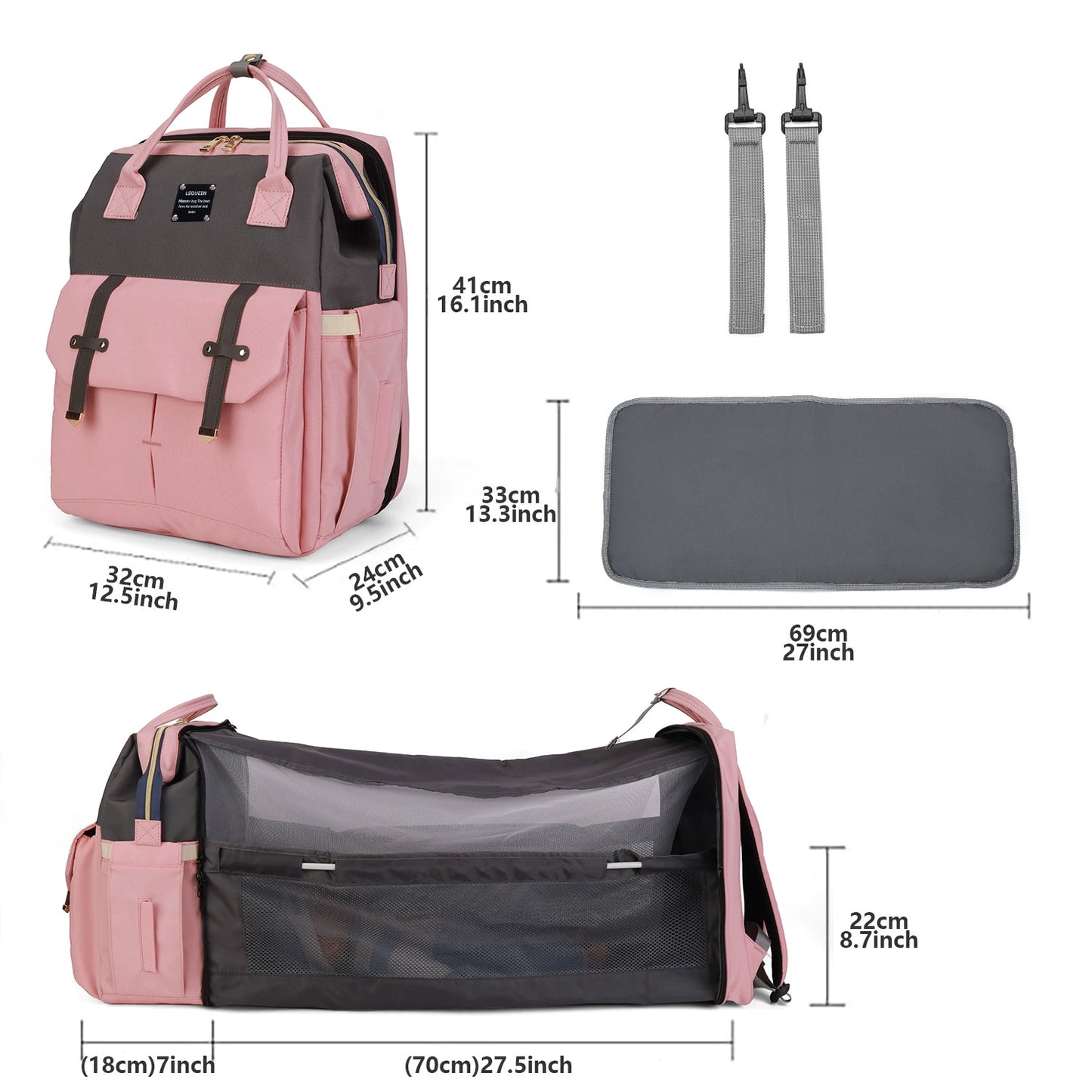 2025 New Portable Mommy Backpack with Changing Station ,Folding Lightweight Multi-functional Waterproof Diaper Backpack