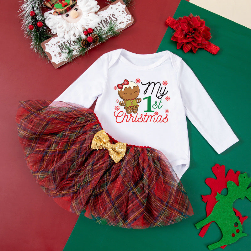 Christmas Baby 2-Piece Set - Printed Romper & Hat Outfit  for Baby Newborn