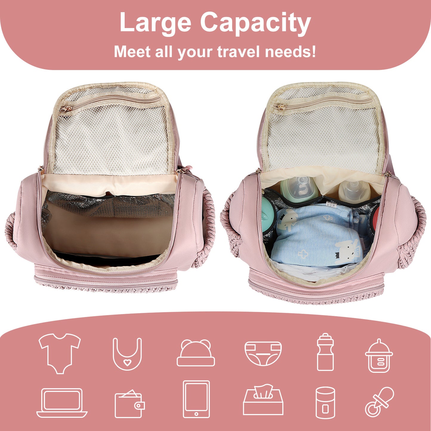 Spacious & Lightweight Diaper Backpack with Insulated Pocket – Large Capacity Baby Bag, Stroller Hooks, Water-Resistant | Perfect for Travel & Everyday