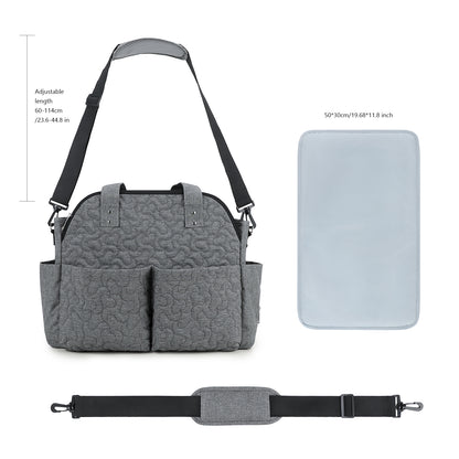 Cotton Diaper Clutch Bag - Portable Baby Essentials Organizer with Embroidered Bear, Travel Changing Pad Case for Newborn