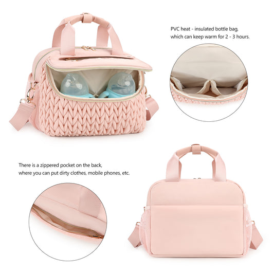 Pink Diaper Bag for Mom - Large Capacity Baby Bag with Insulated Bottle Holder & Changing Pad