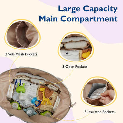 Extra Large Diaper Bag Tote - Detachable Pacifier Case, Insulated Pockets, Hospital & Travel Baby Bag