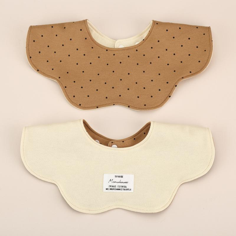 Beige Petal Style Drool Bibs - 100% Cotton Teething Bib with Snap Closure