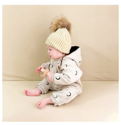 Baby Winter Romper - 3-Layer Thick Animal Print Jumpsuit for Infants