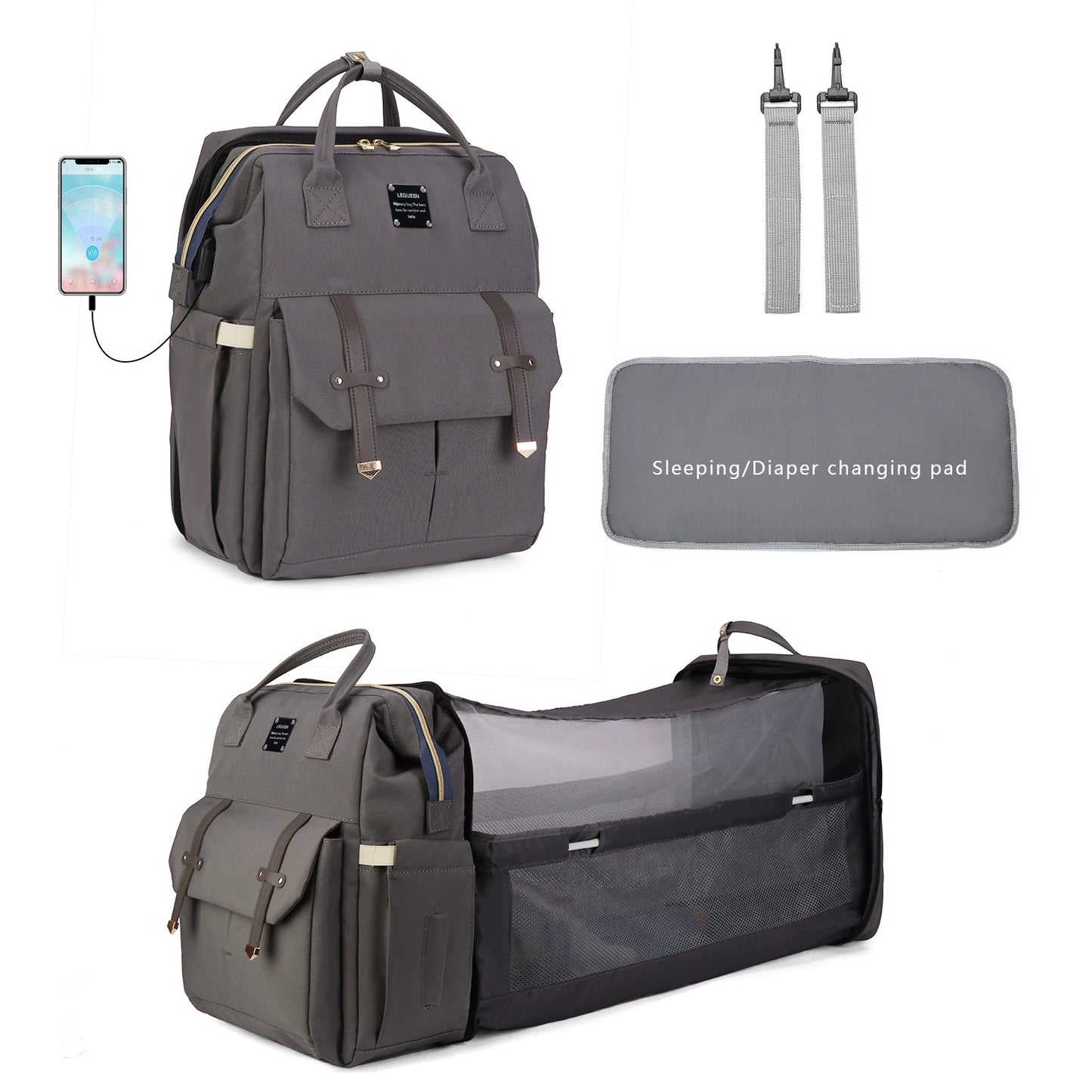 2025 New Portable Mommy Backpack with Changing Station ,Folding Lightweight Multi-functional Waterproof Diaper Backpack