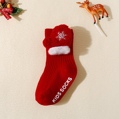 Christmas Baby Socks 3-Pair Set - Non-Slip Grip Cotton Socks with Holiday Designs