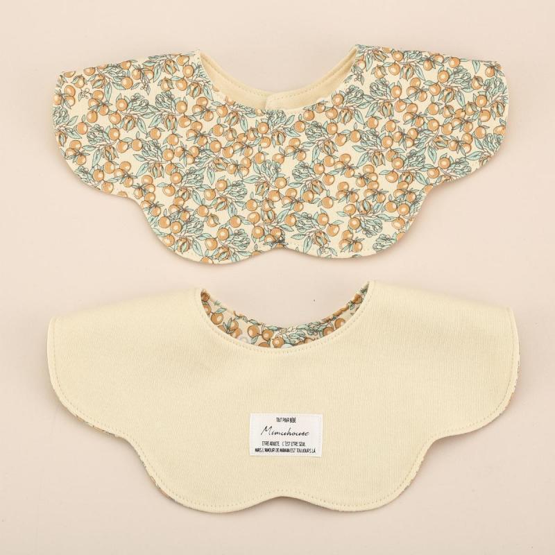 Beige Petal Style Drool Bibs - 100% Cotton Teething Bib with Snap Closure